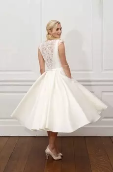 Tea length bridal gown with lace back